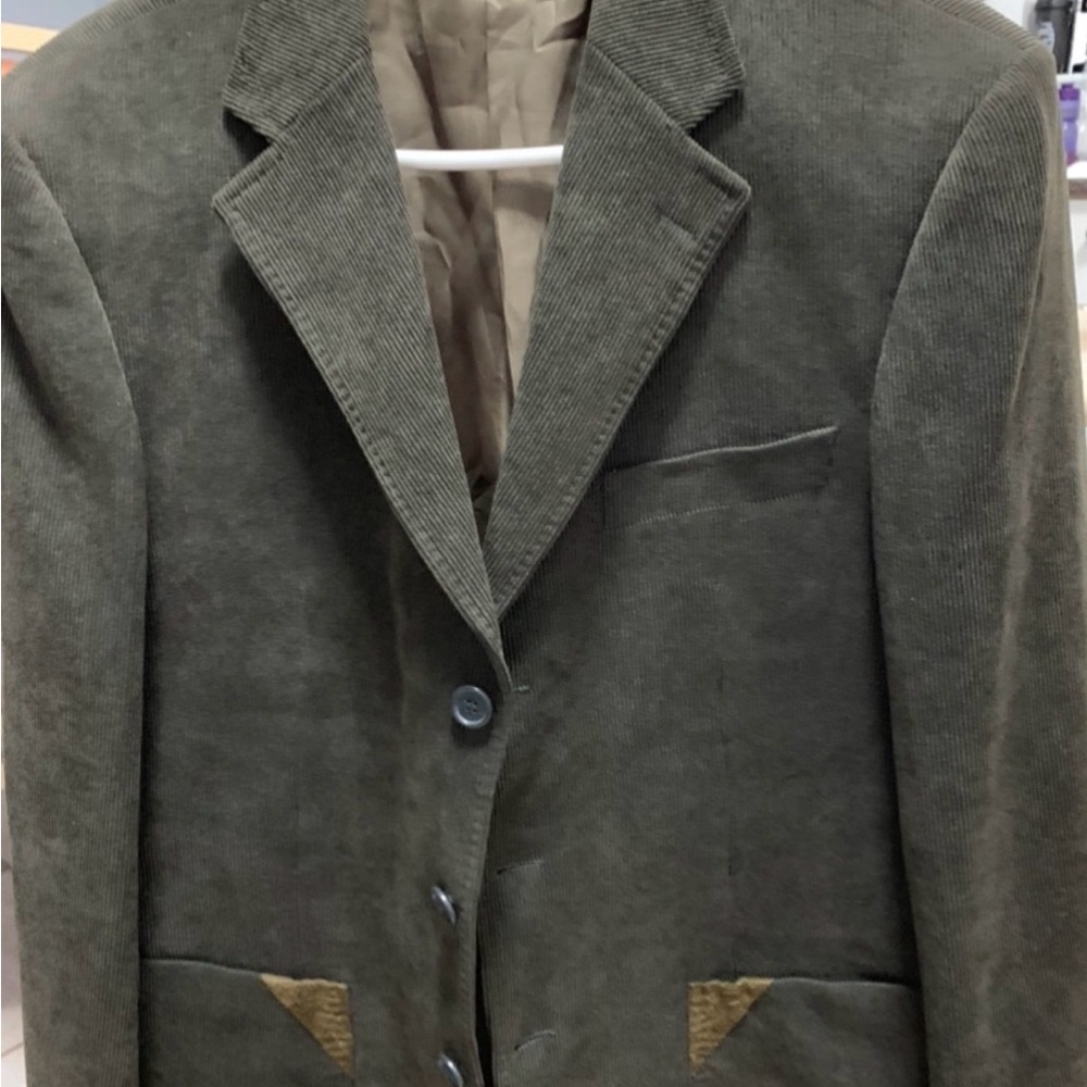Dolce & Gabbana Olive Green Corduroy Blazer with Tan Accents